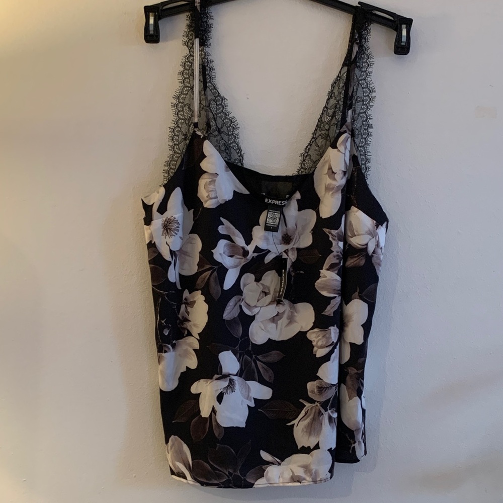 Express Black and White Floral Lace Camisole